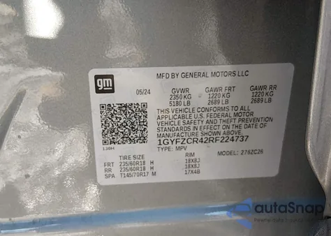 2024 Cadillac Xt4 Fwd Premium Luxury z USA, uszkodzony, nr VIN 1GYFZCR42RF224737